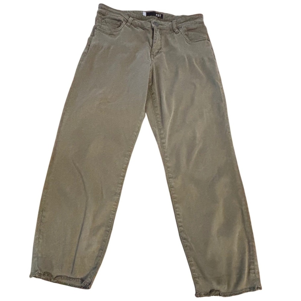 KUT from the Kloth Olive Green Crop Straight Leg Raw Hem Pants Size 6